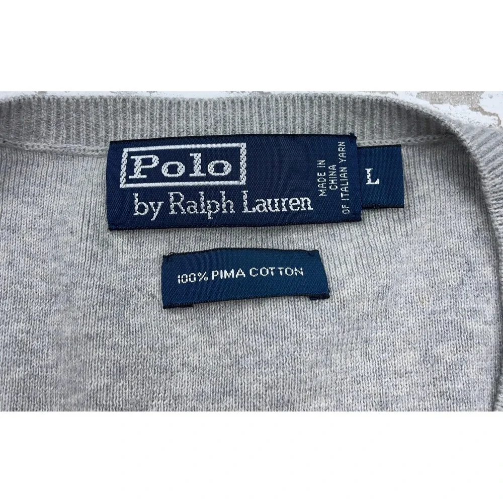 Polo Ralph Lauren Sweater Vest Men Large Gray Blue Pony Soft Pima Cotton Golf